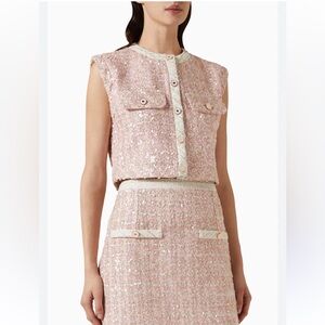 Sandro SET sequin sleeveless tweed jacket and skirt XS